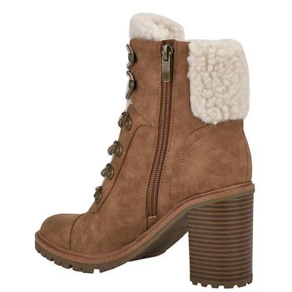 NEW NINE WEST Boots Chunky Heel Size 9.5 Ankle Combat Sherpa Faux‎ Vegan Leather - Picture 5 of 9